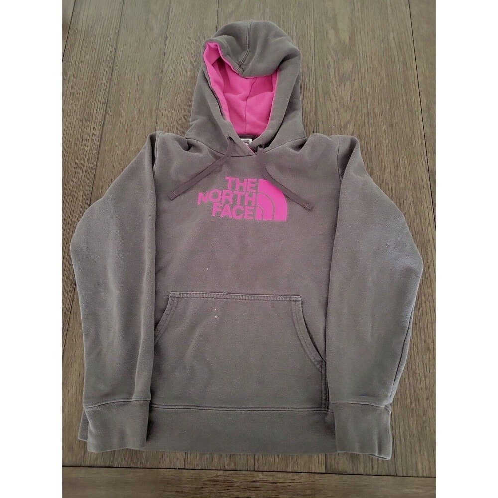 The North Face Women Gray W/ Pink Logo Pullover Hoodie Size Medium